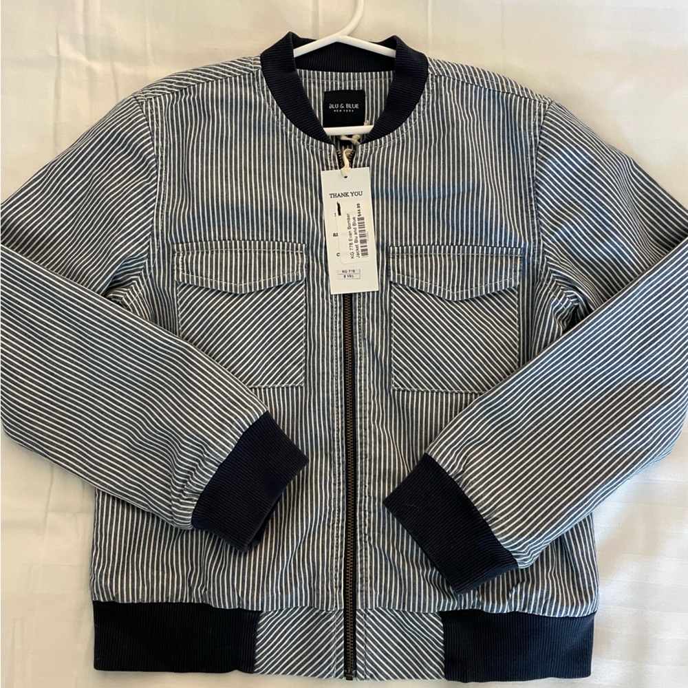 Navy and white striped jacket